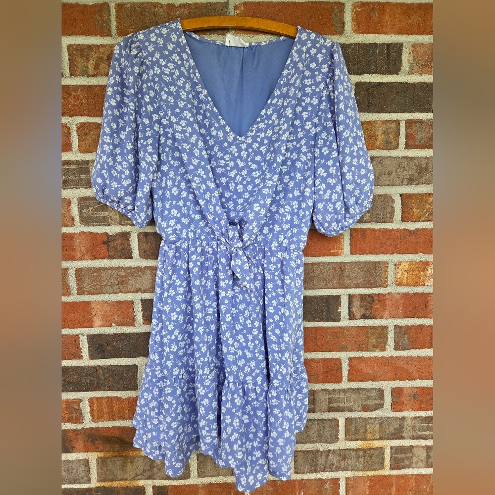 Sienna Sky Women's lined floral mini dress with elastic waist,size S blue